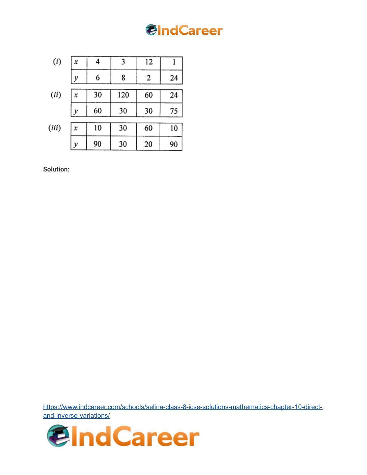 Selina Class 8 ICSE Solutions Mathematics : Chapter 10- Direct and Inverse Variations - Page 10
