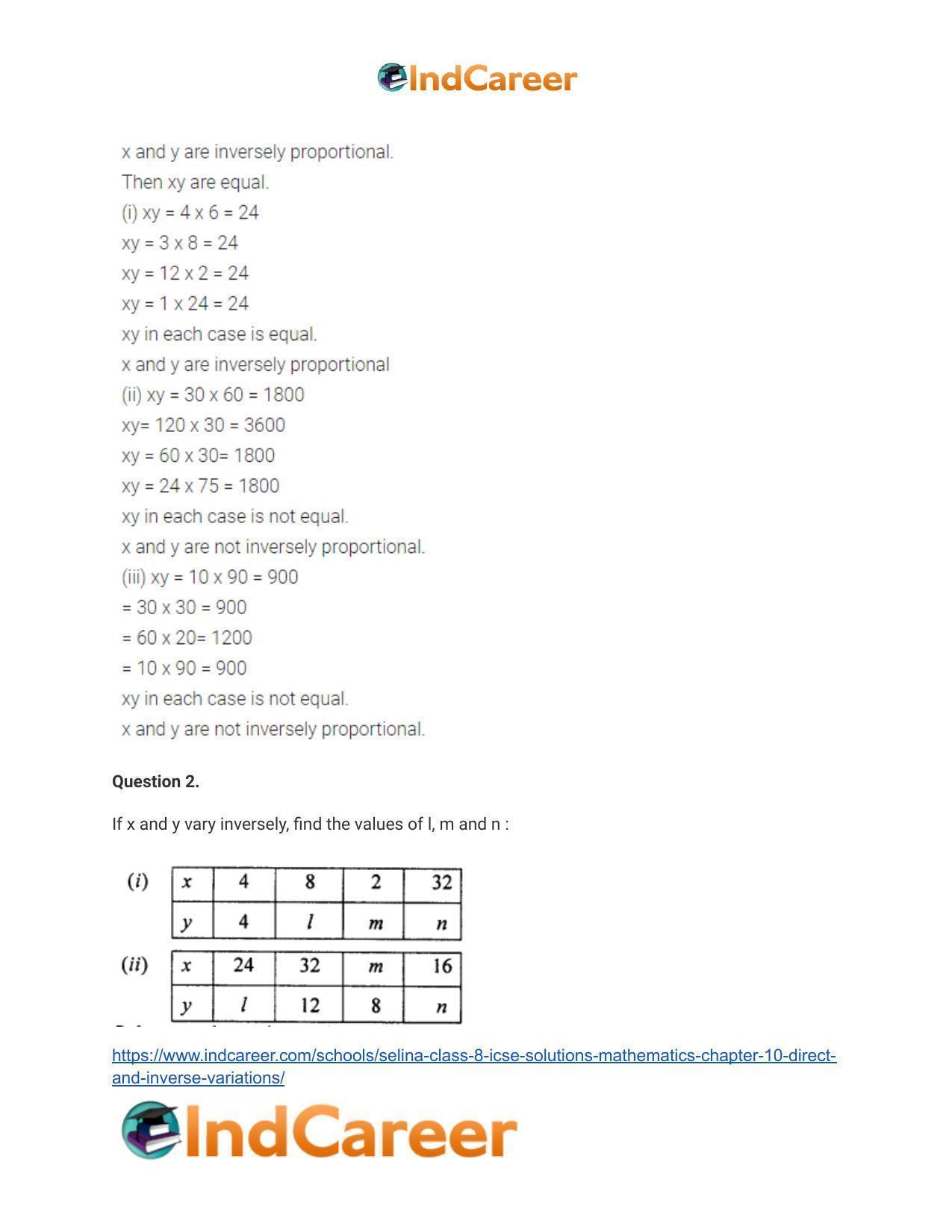 Selina Class 8 ICSE Solutions Mathematics : Chapter 10- Direct and Inverse Variations - Page 11