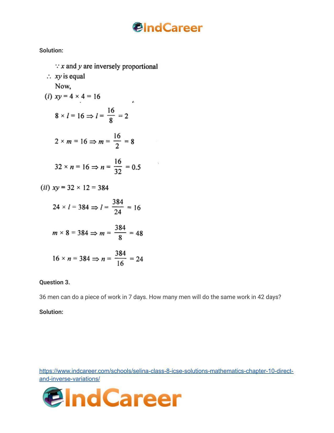 Selina Class 8 ICSE Solutions Mathematics : Chapter 10- Direct and Inverse Variations - Page 12