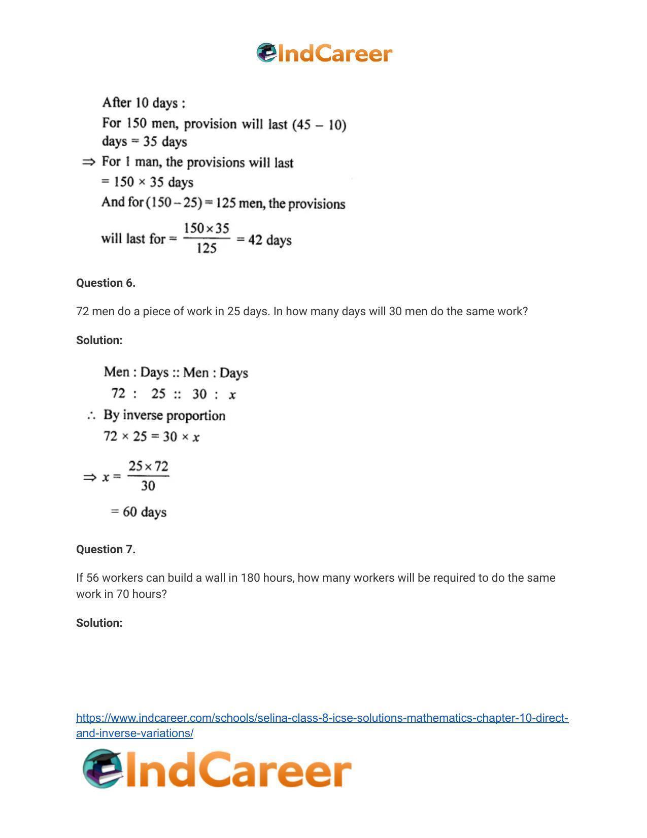 Selina Class 8 ICSE Solutions Mathematics : Chapter 10- Direct and Inverse Variations - Page 14