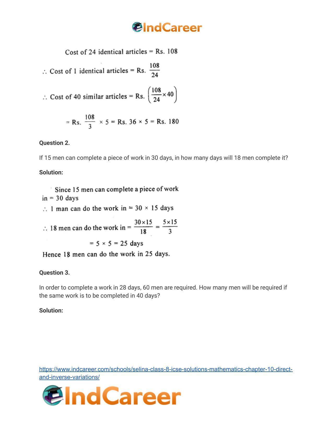 Selina Class 8 ICSE Solutions Mathematics : Chapter 10- Direct and Inverse Variations - Page 16