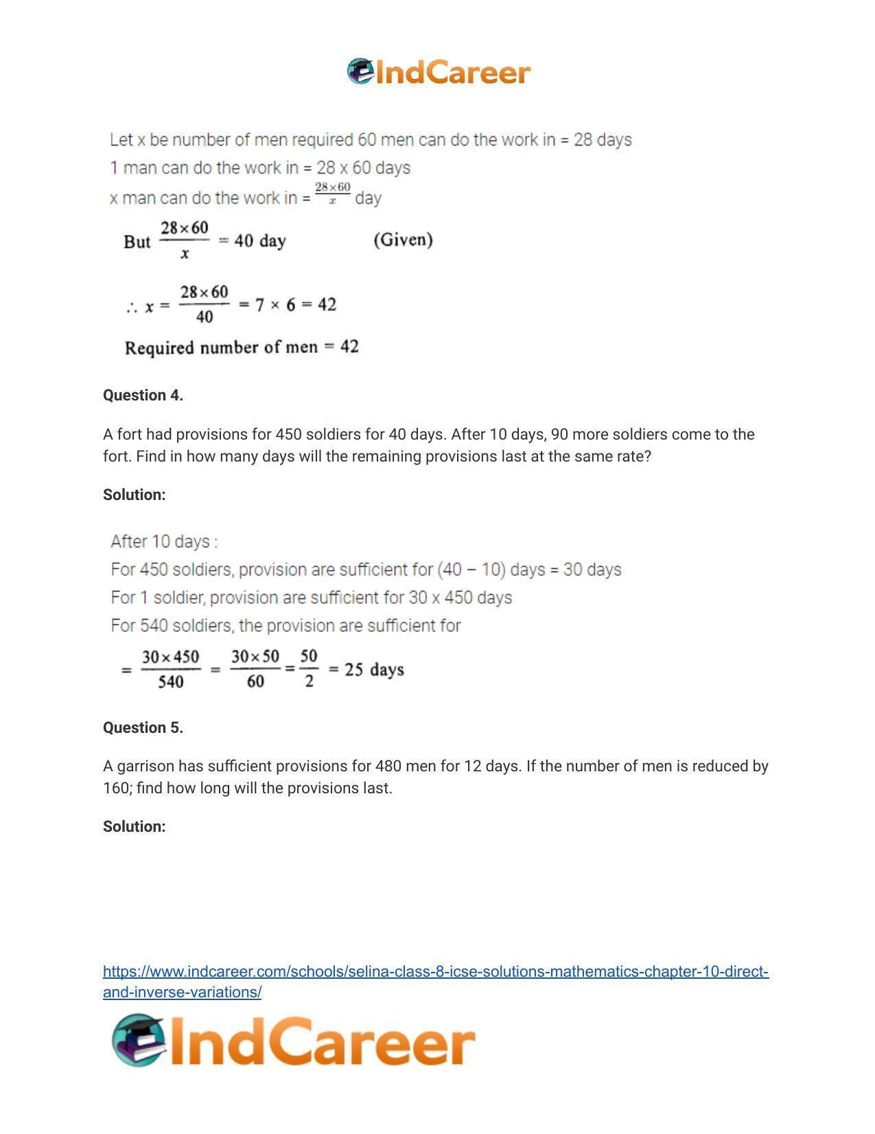 Selina Class 8 ICSE Solutions Mathematics : Chapter 10- Direct and Inverse Variations - Page 17