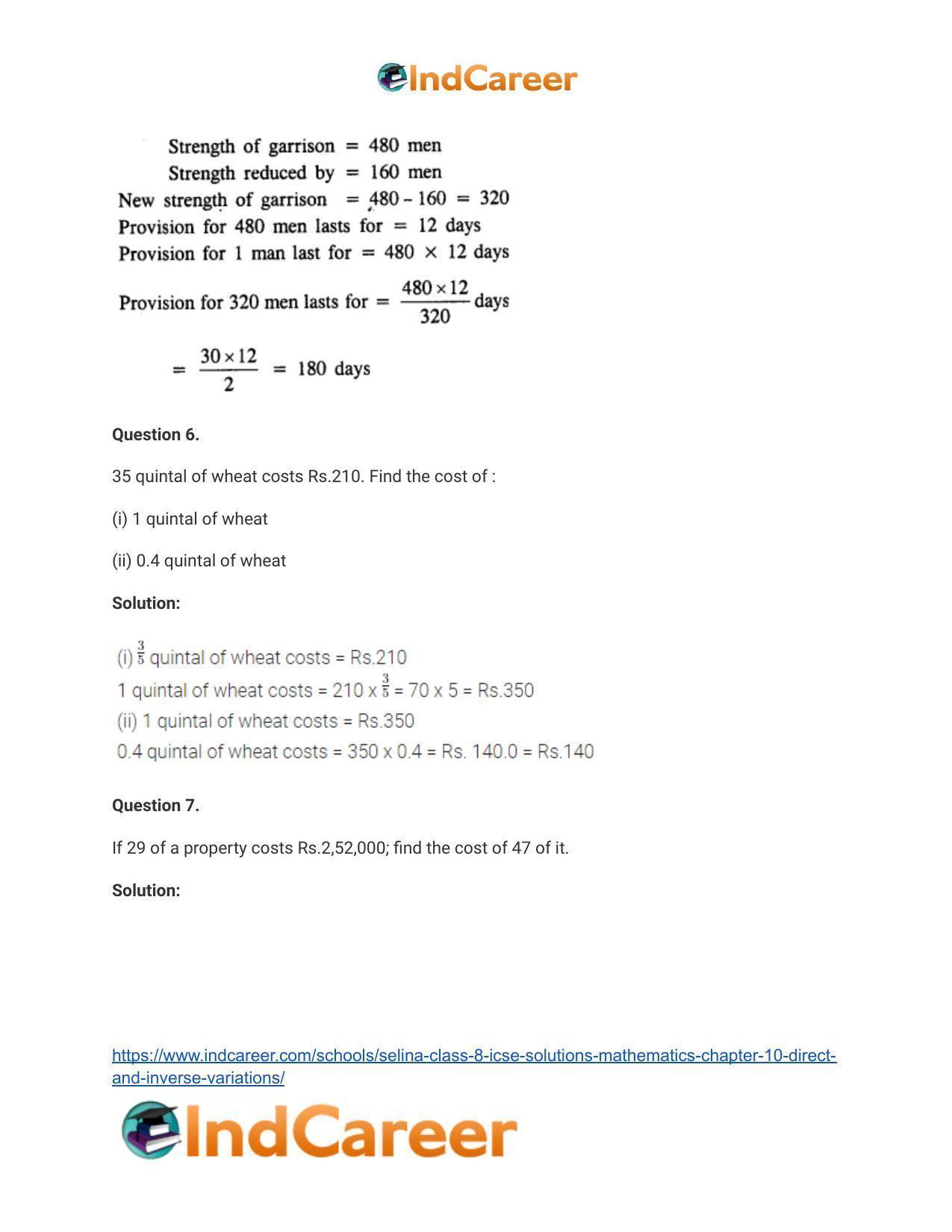 Selina Class 8 ICSE Solutions Mathematics : Chapter 10- Direct and Inverse Variations - Page 18
