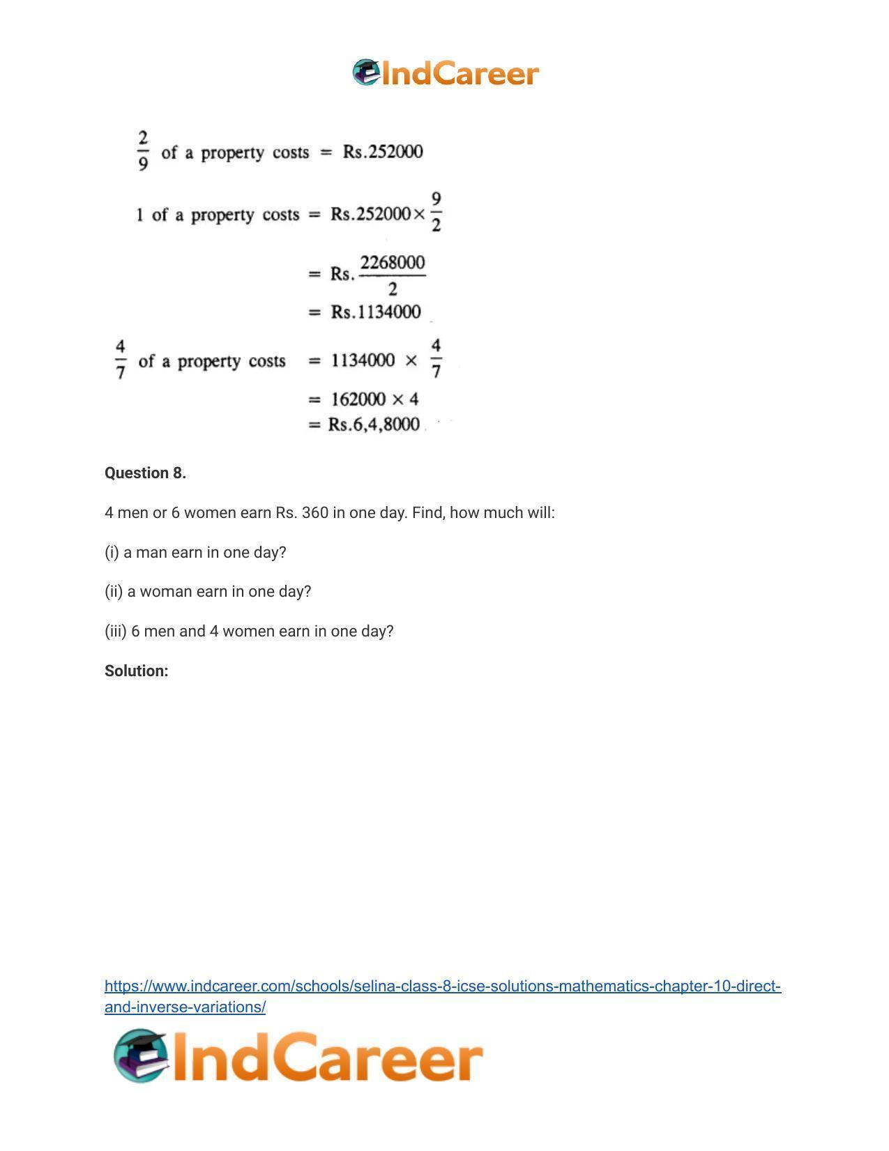 Selina Class 8 ICSE Solutions Mathematics : Chapter 10- Direct and Inverse Variations - Page 19