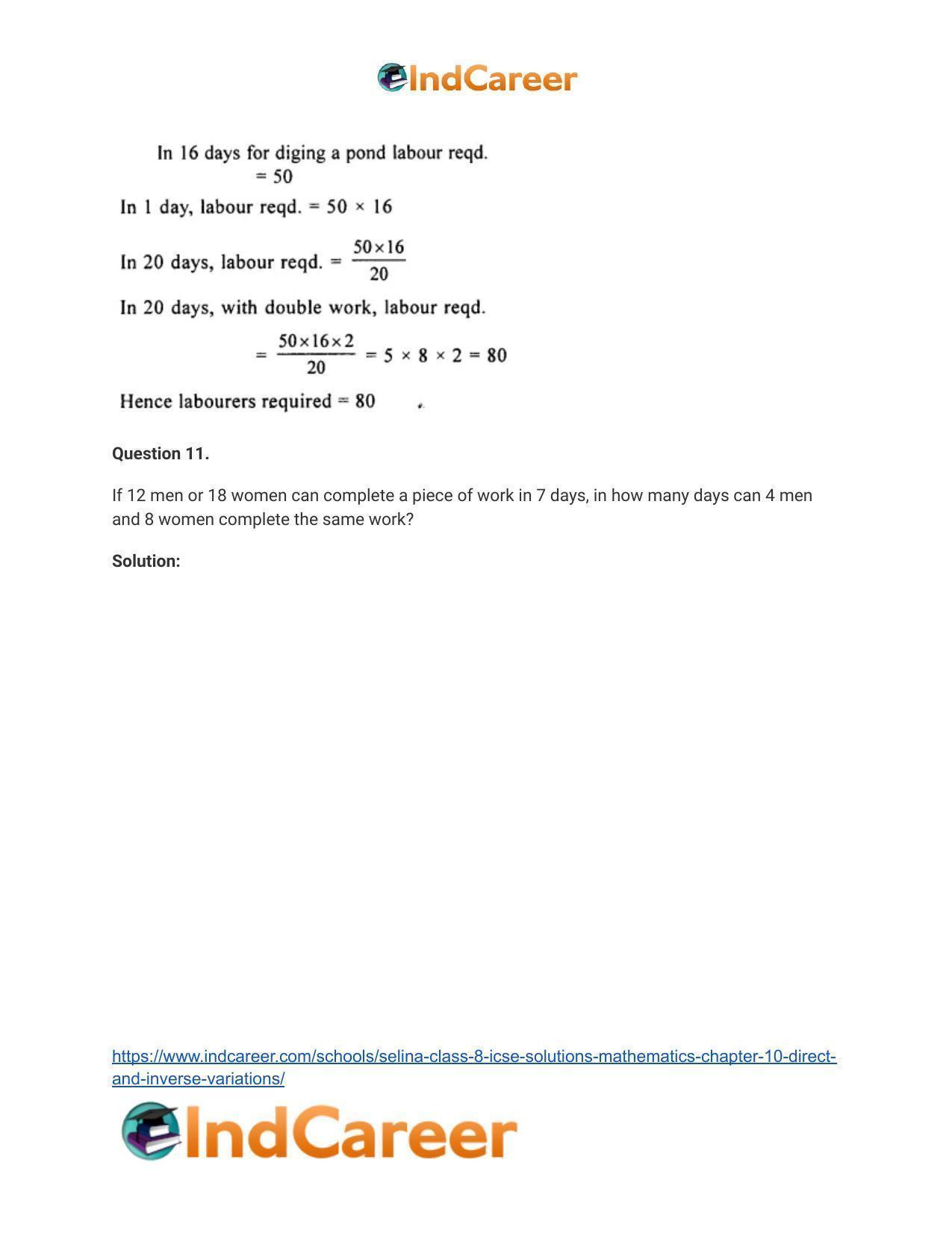 Selina Class 8 ICSE Solutions Mathematics : Chapter 10- Direct and Inverse Variations - Page 21