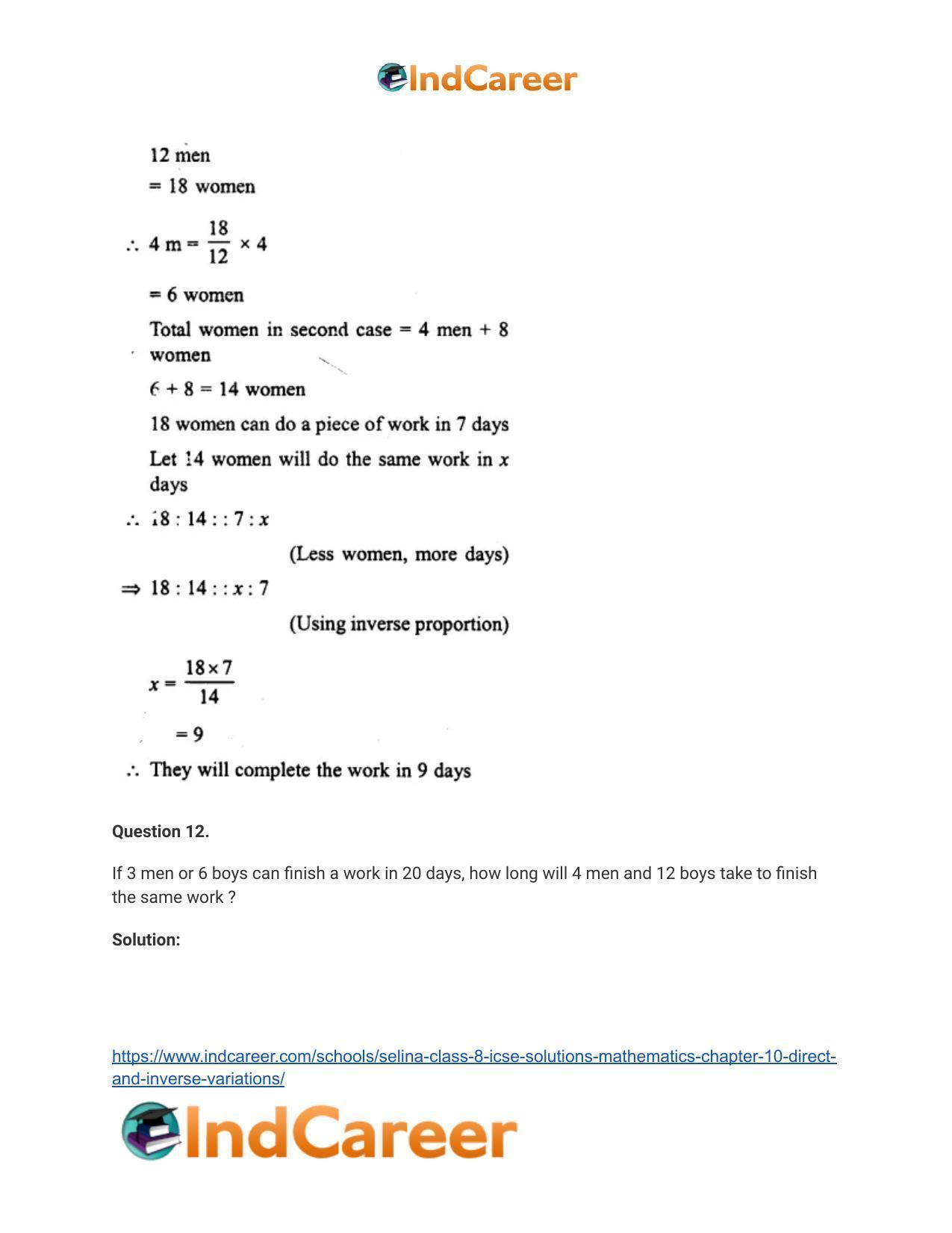Selina Class 8 ICSE Solutions Mathematics : Chapter 10- Direct and Inverse Variations - Page 22