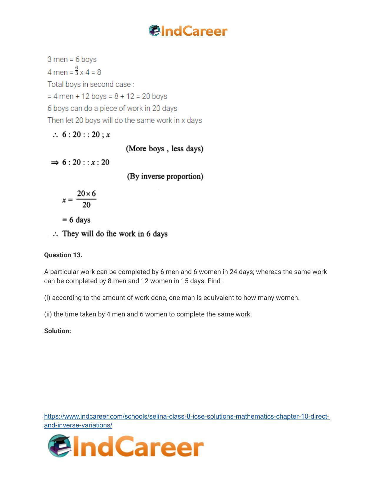 Selina Class 8 ICSE Solutions Mathematics : Chapter 10- Direct and Inverse Variations - Page 23