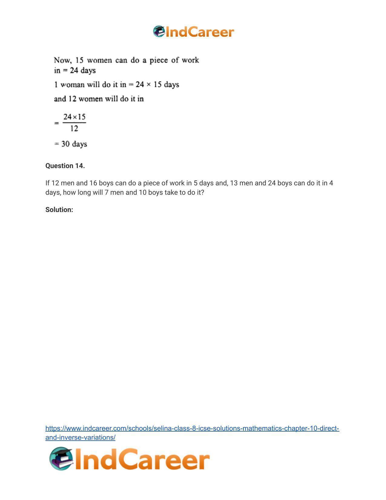 Selina Class 8 ICSE Solutions Mathematics : Chapter 10- Direct and Inverse Variations - Page 25