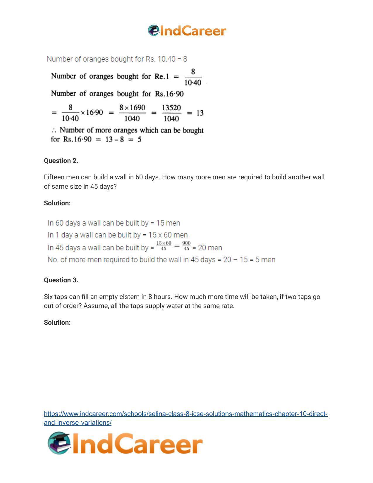 Selina Class 8 ICSE Solutions Mathematics : Chapter 10- Direct and Inverse Variations - Page 27