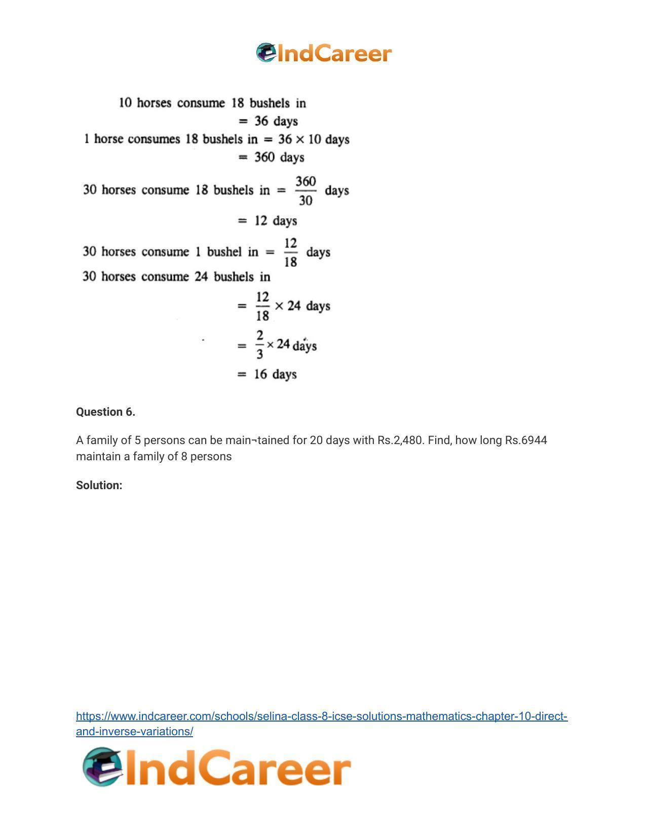 Selina Class 8 ICSE Solutions Mathematics : Chapter 10- Direct and Inverse Variations - Page 29