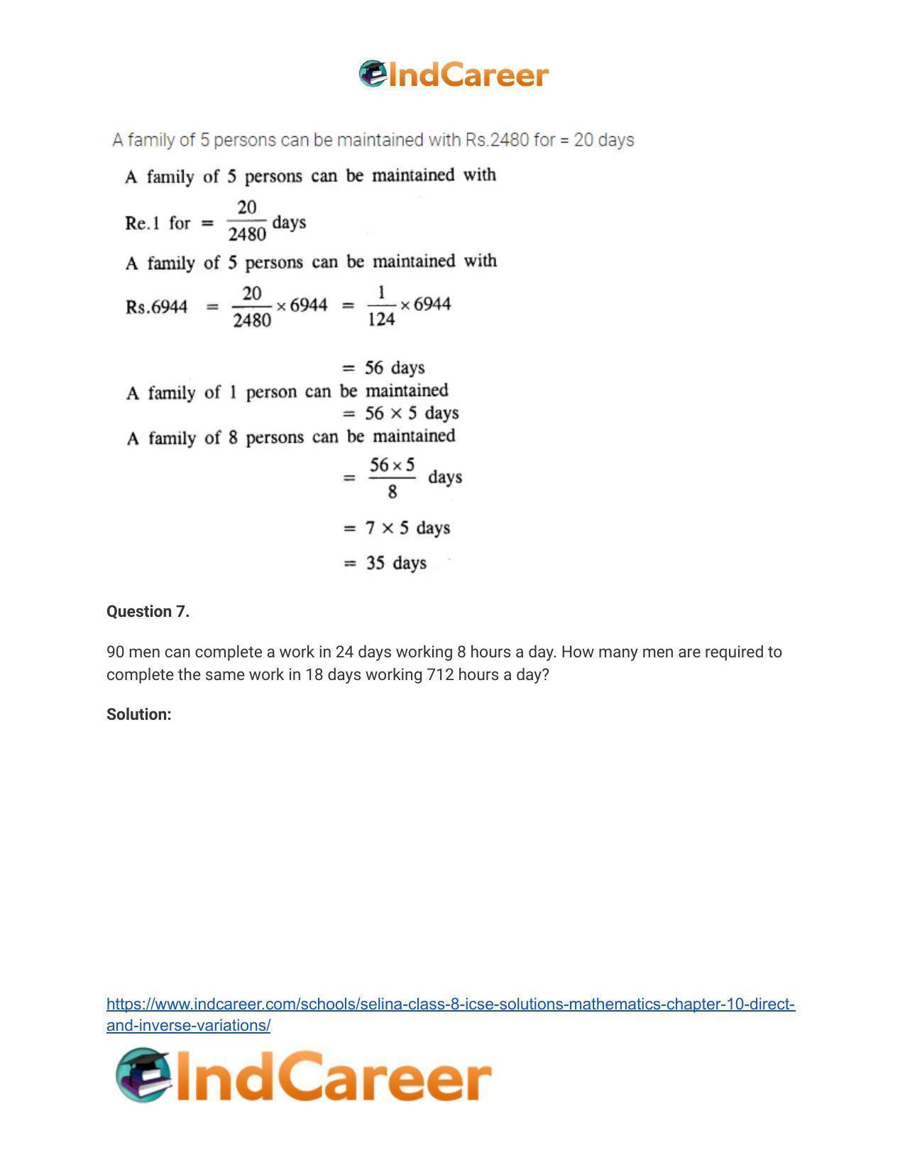 Selina Class 8 ICSE Solutions Mathematics : Chapter 10- Direct and Inverse Variations - Page 30