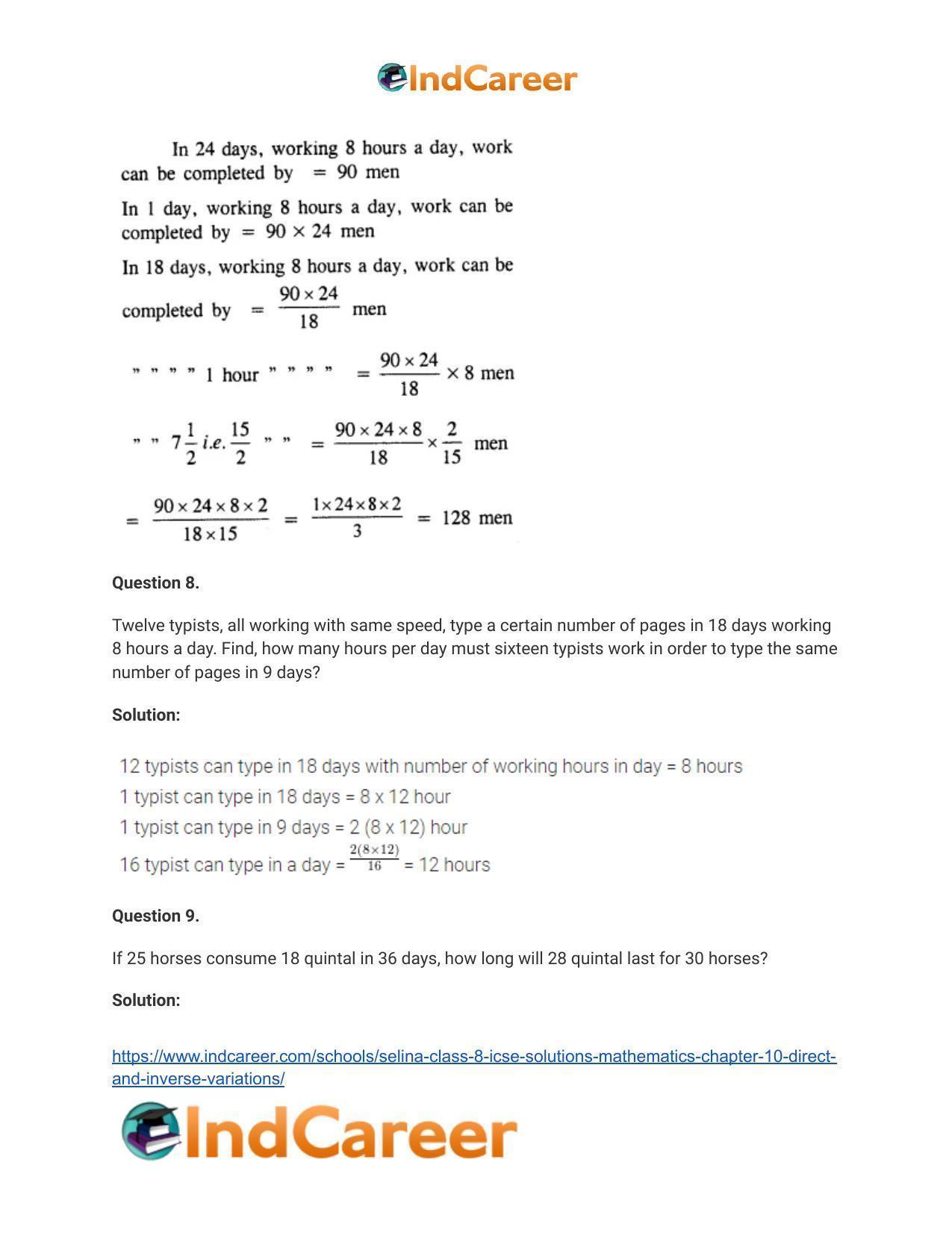 Selina Class 8 ICSE Solutions Mathematics : Chapter 10- Direct and Inverse Variations - Page 31