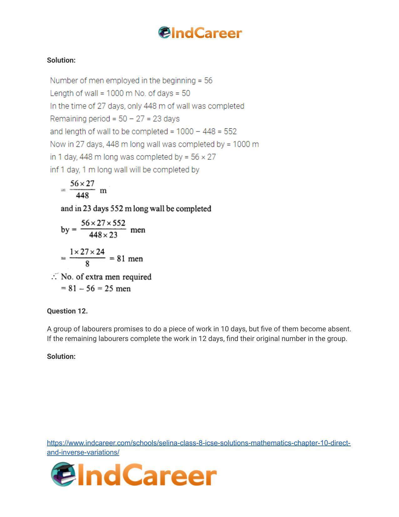 Selina Class 8 ICSE Solutions Mathematics : Chapter 10- Direct and Inverse Variations - Page 33