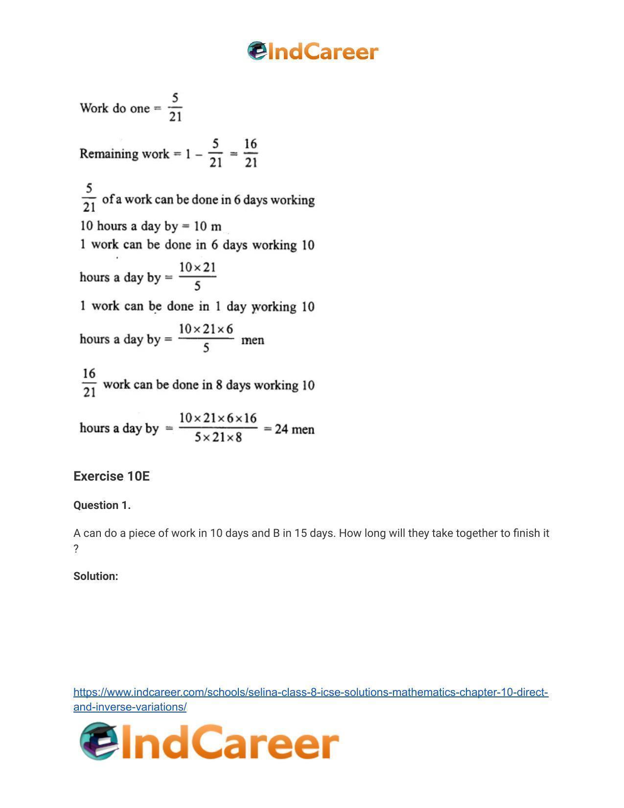 Selina Class 8 ICSE Solutions Mathematics : Chapter 10- Direct and Inverse Variations - Page 35