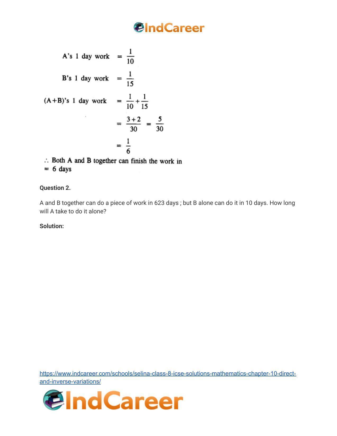 Selina Class 8 ICSE Solutions Mathematics : Chapter 10- Direct and Inverse Variations - Page 36