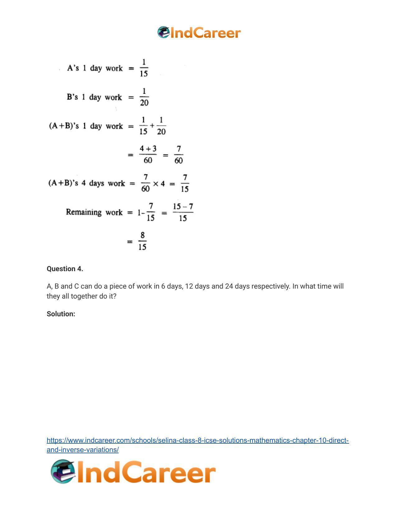 Selina Class 8 ICSE Solutions Mathematics : Chapter 10- Direct and Inverse Variations - Page 38