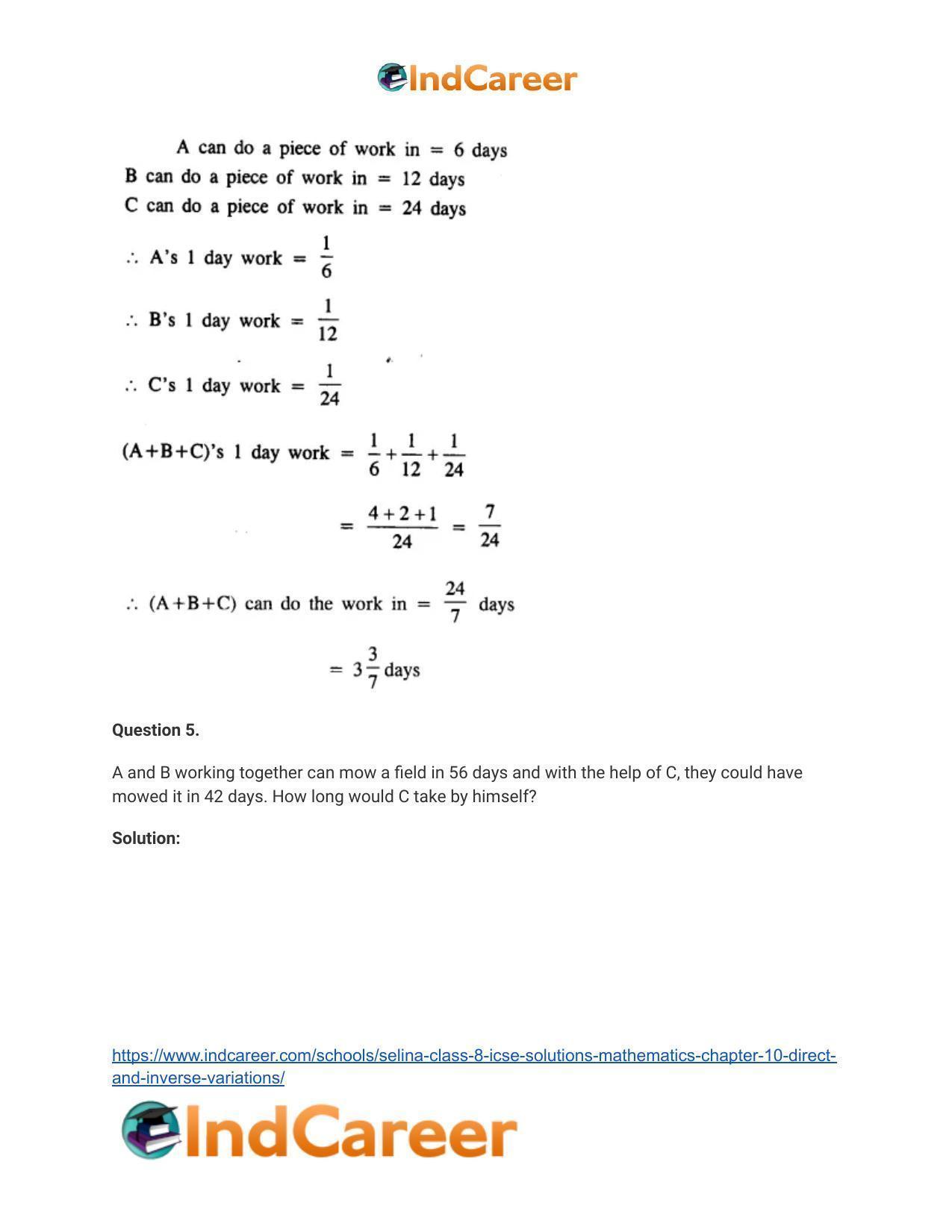 Selina Class 8 ICSE Solutions Mathematics : Chapter 10- Direct and Inverse Variations - Page 39