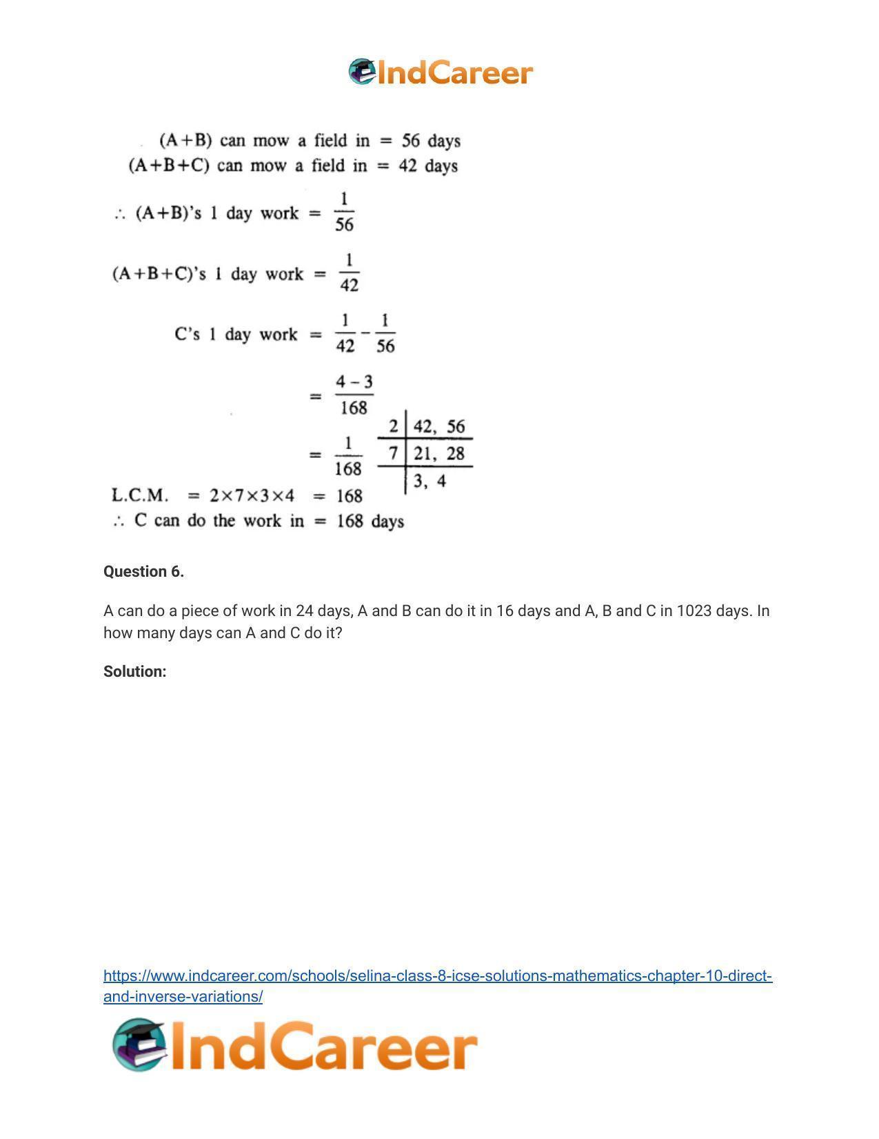 Selina Class 8 ICSE Solutions Mathematics : Chapter 10- Direct and Inverse Variations - Page 40