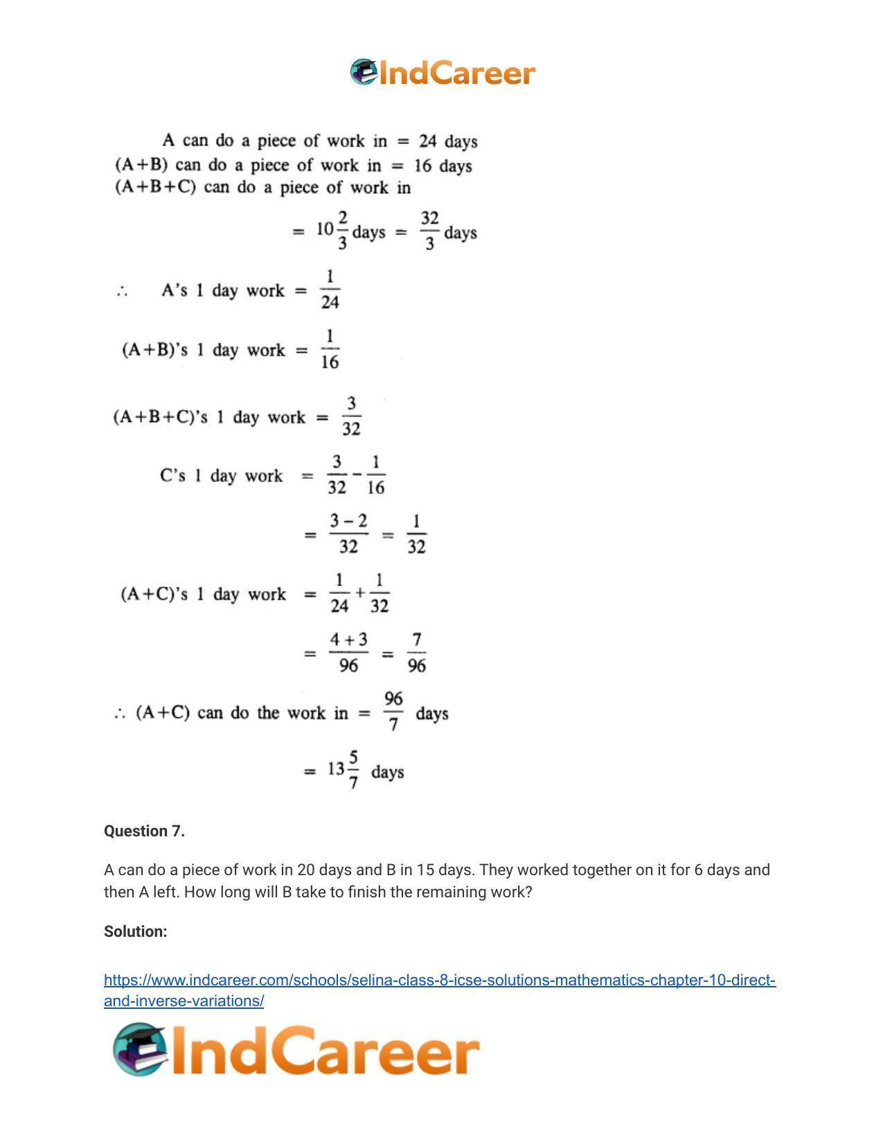 Selina Class 8 ICSE Solutions Mathematics : Chapter 10- Direct and Inverse Variations - Page 41