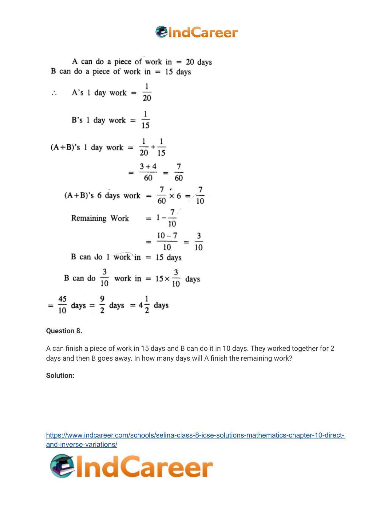 Selina Class 8 ICSE Solutions Mathematics : Chapter 10- Direct and Inverse Variations - Page 42