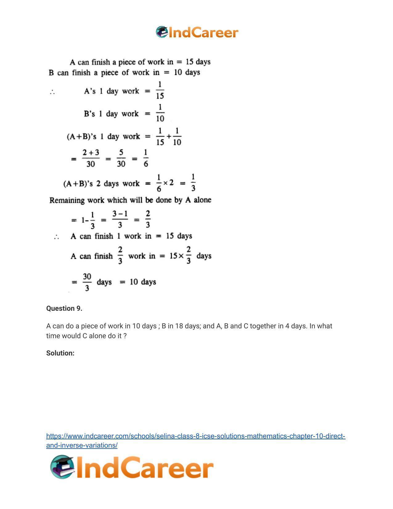 Selina Class 8 ICSE Solutions Mathematics : Chapter 10- Direct and Inverse Variations - Page 43