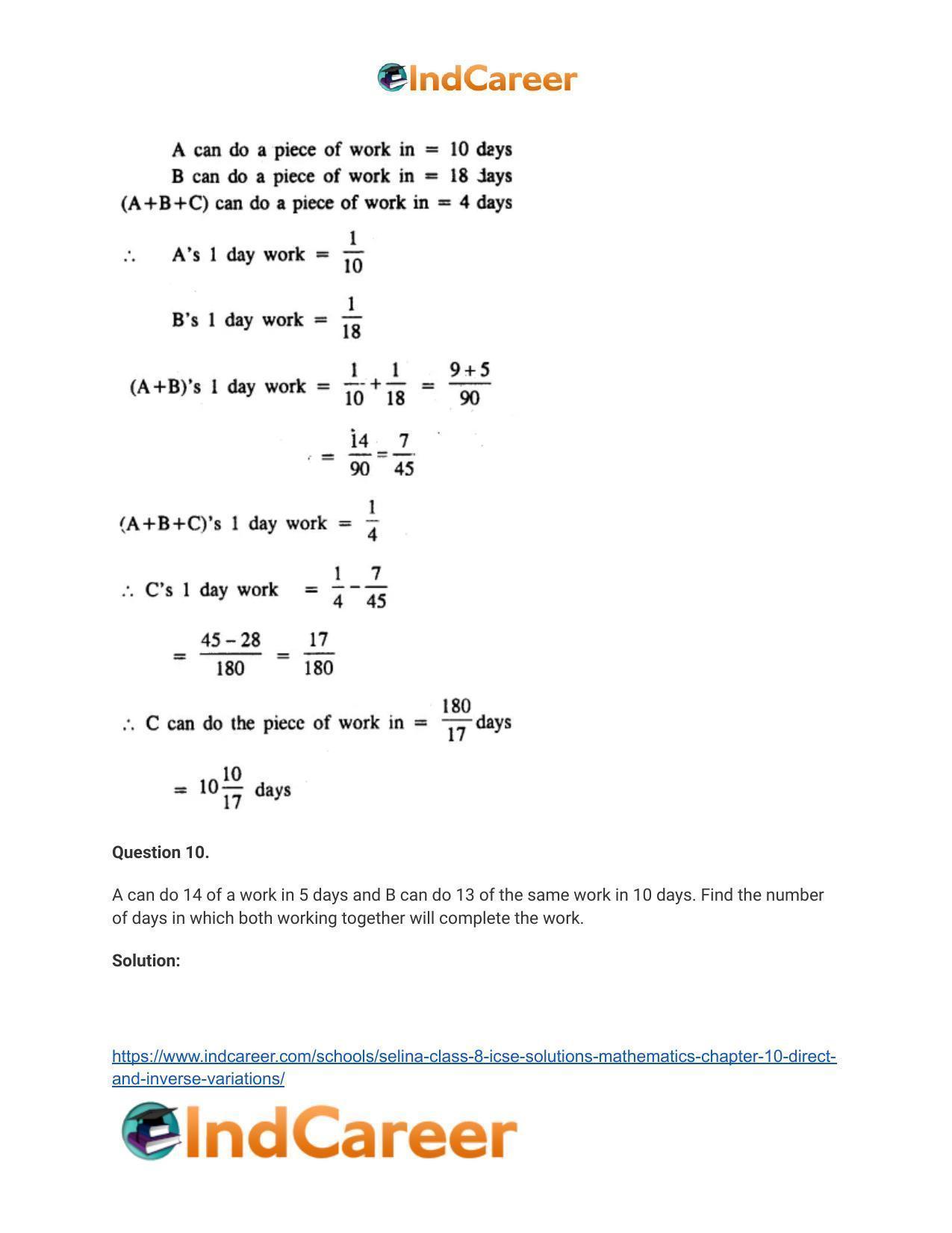 Selina Class 8 ICSE Solutions Mathematics : Chapter 10- Direct and Inverse Variations - Page 44