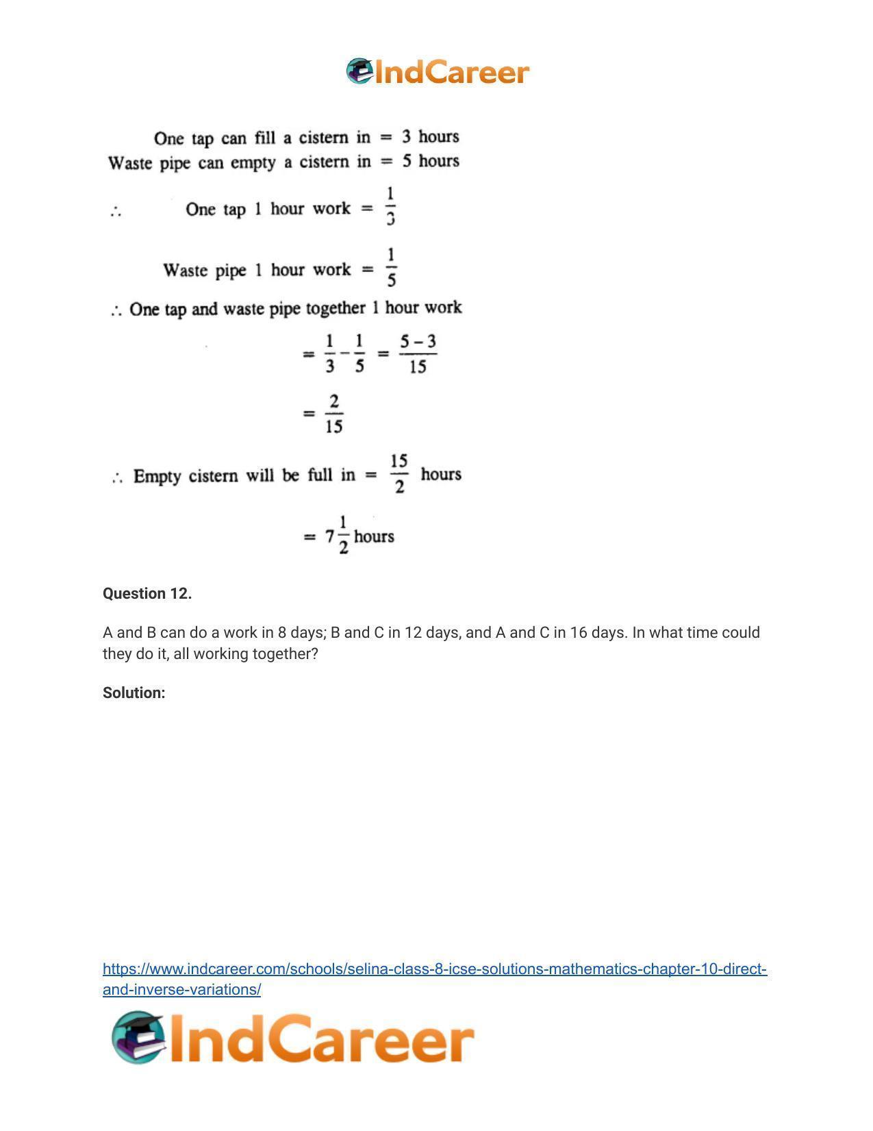 Selina Class 8 ICSE Solutions Mathematics : Chapter 10- Direct and Inverse Variations - Page 46