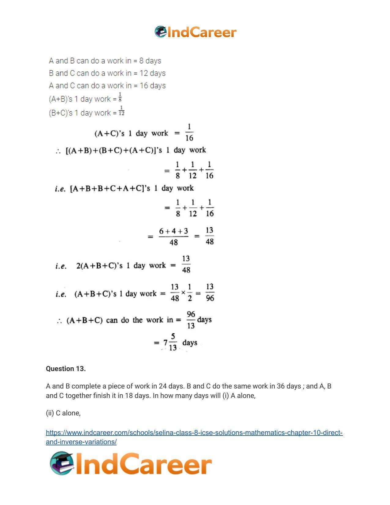 Selina Class 8 ICSE Solutions Mathematics : Chapter 10- Direct and Inverse Variations - Page 47