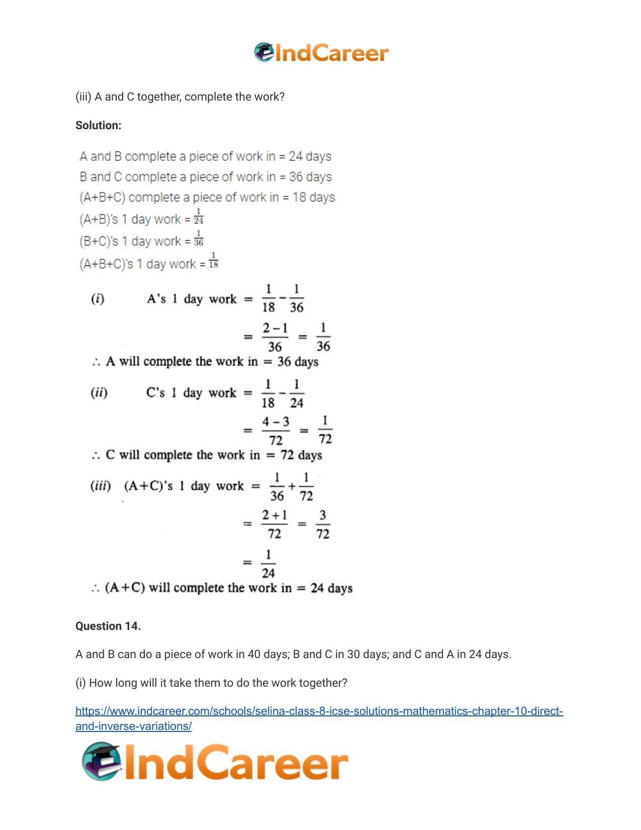 Selina Class 8 ICSE Solutions Mathematics : Chapter 10- Direct and Inverse Variations - Page 48