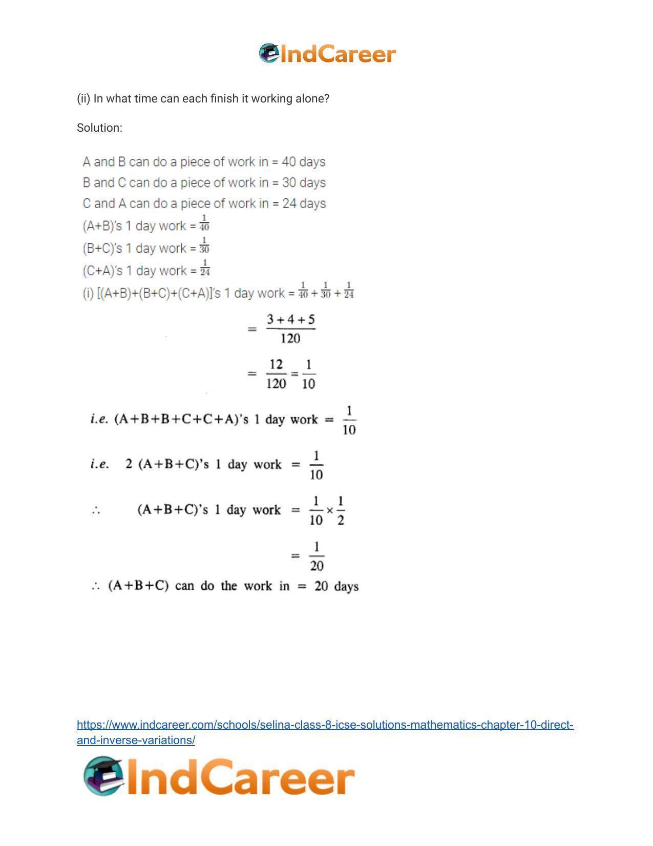 Selina Class 8 ICSE Solutions Mathematics : Chapter 10- Direct and Inverse Variations - Page 49
