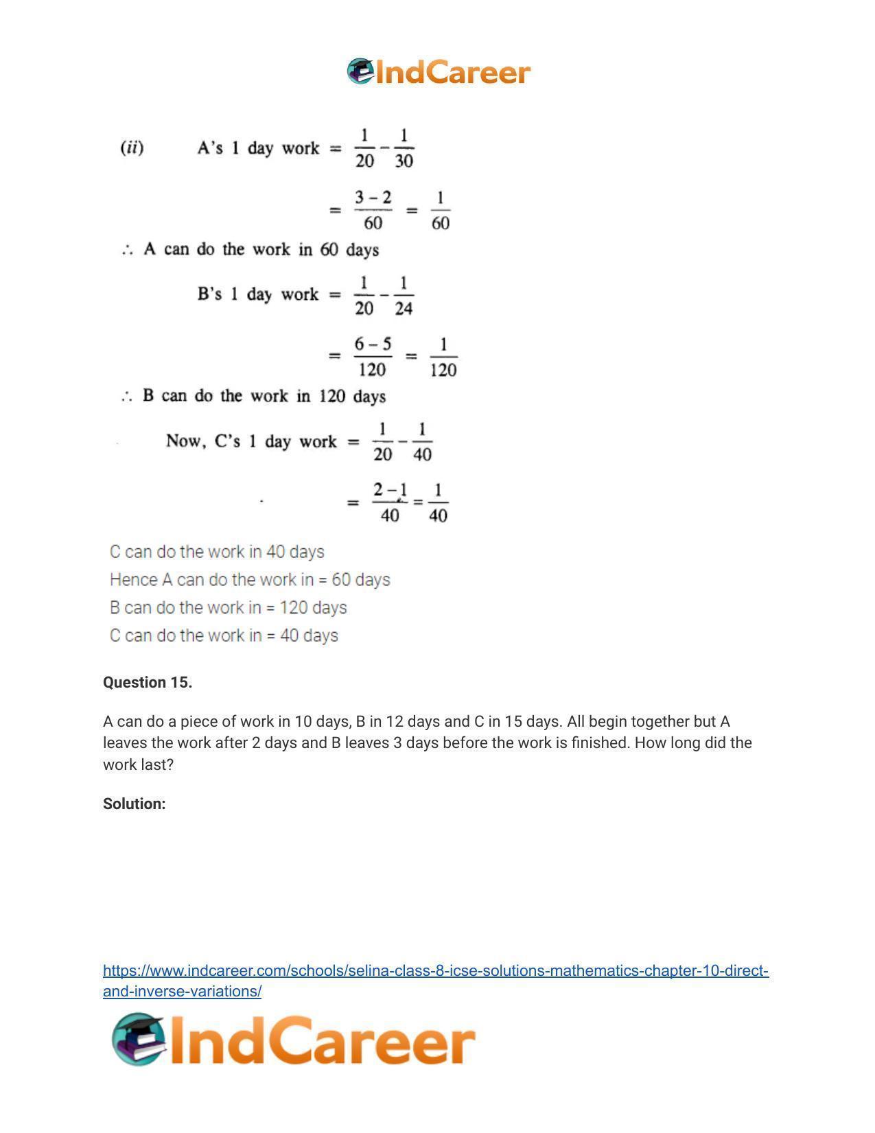 Selina Class 8 ICSE Solutions Mathematics : Chapter 10- Direct and Inverse Variations - Page 50