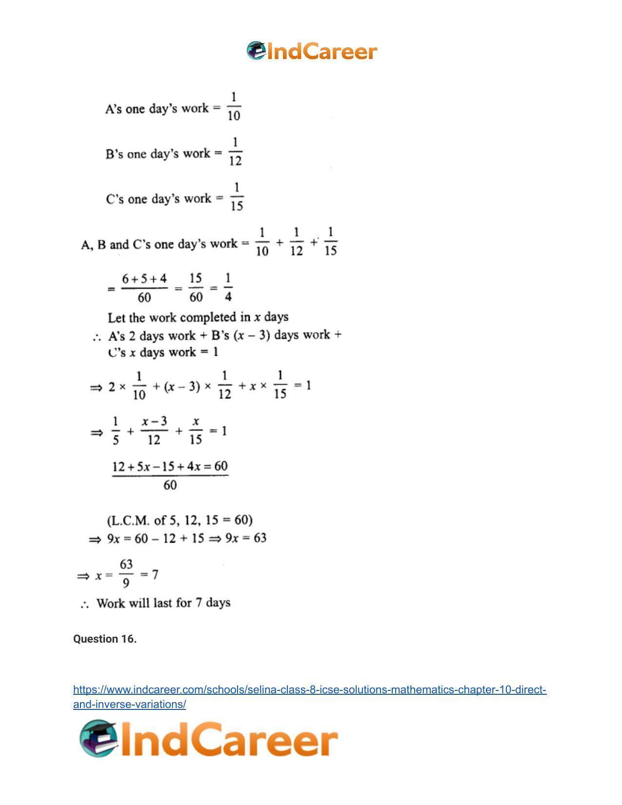 Selina Class 8 ICSE Solutions Mathematics : Chapter 10- Direct and Inverse Variations - Page 51
