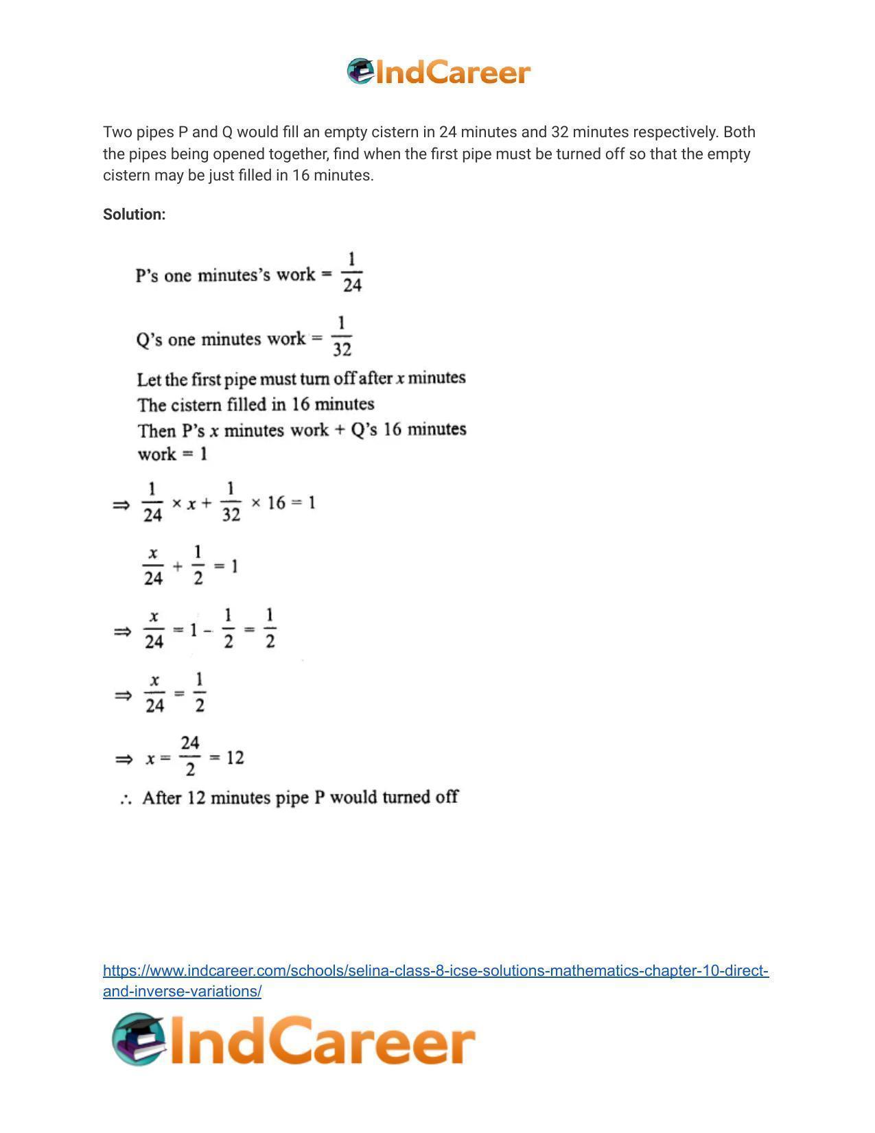 Selina Class 8 ICSE Solutions Mathematics : Chapter 10- Direct and Inverse Variations - Page 52