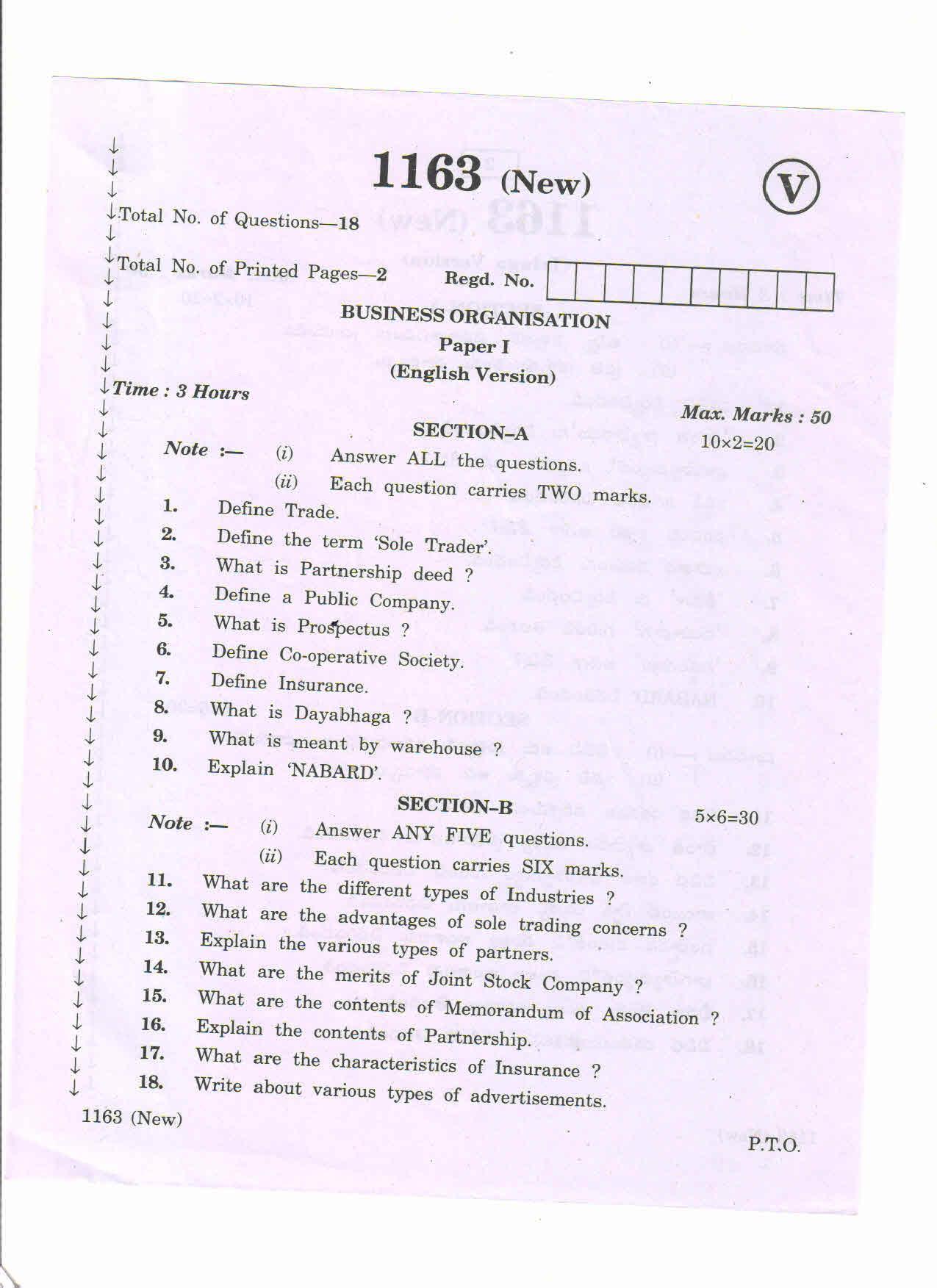 AP Inter 2nd Year Vocational Question Paper March - 2020 - Business Organization - I - Page 1