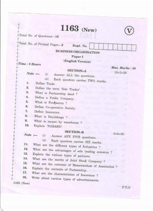 AP Inter 2nd Year Vocational Question Paper March - 2020 - Business Organization - I