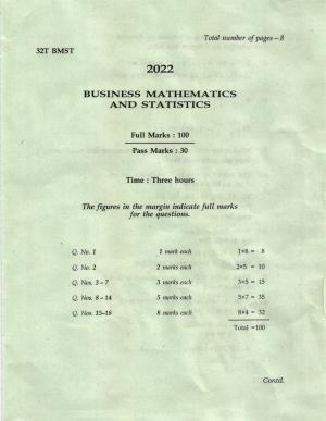 AHSEC Class 12 BMST Question Papers 2022