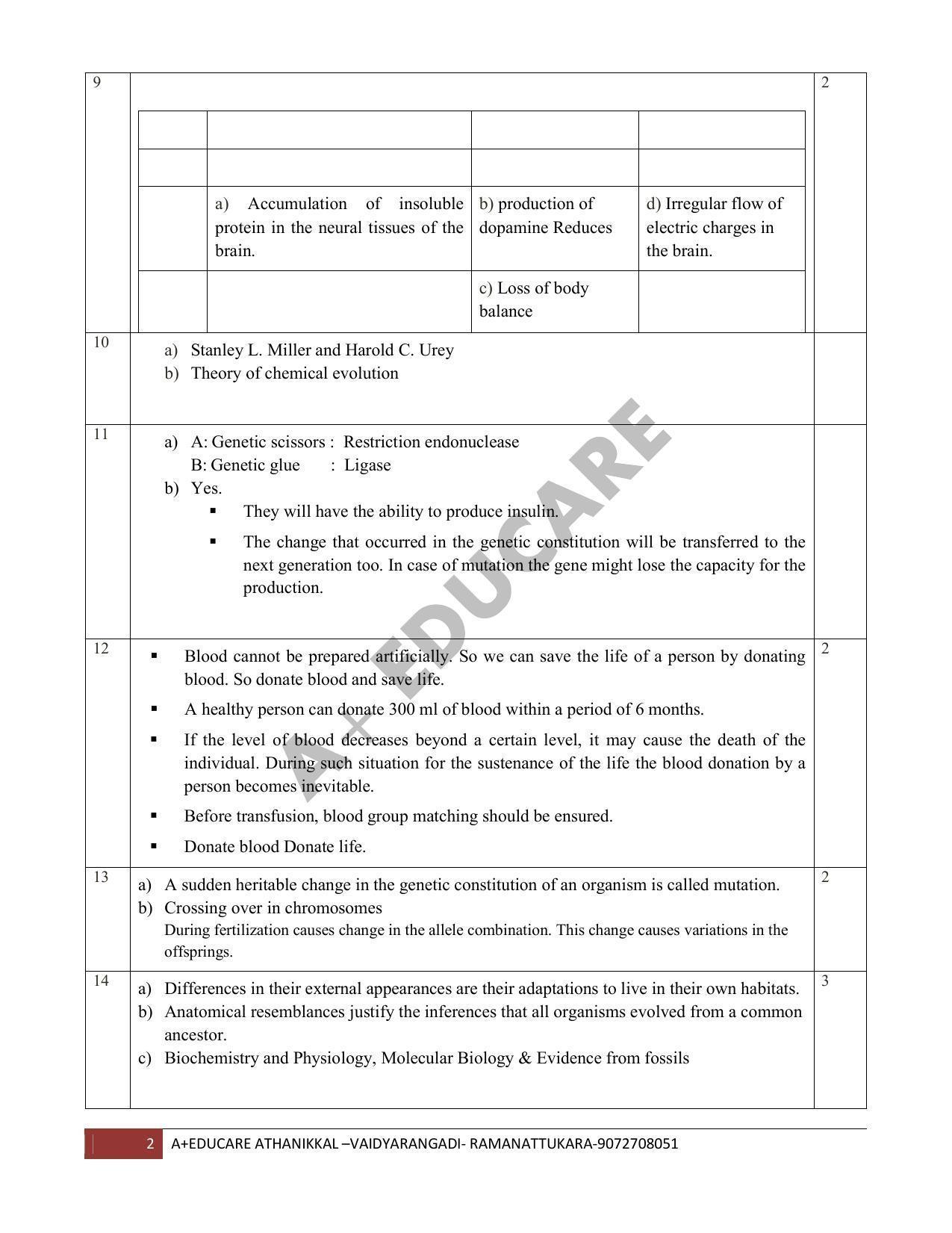 Kerala SSLC 2019  Biology Answer Key (EM) - Page 2