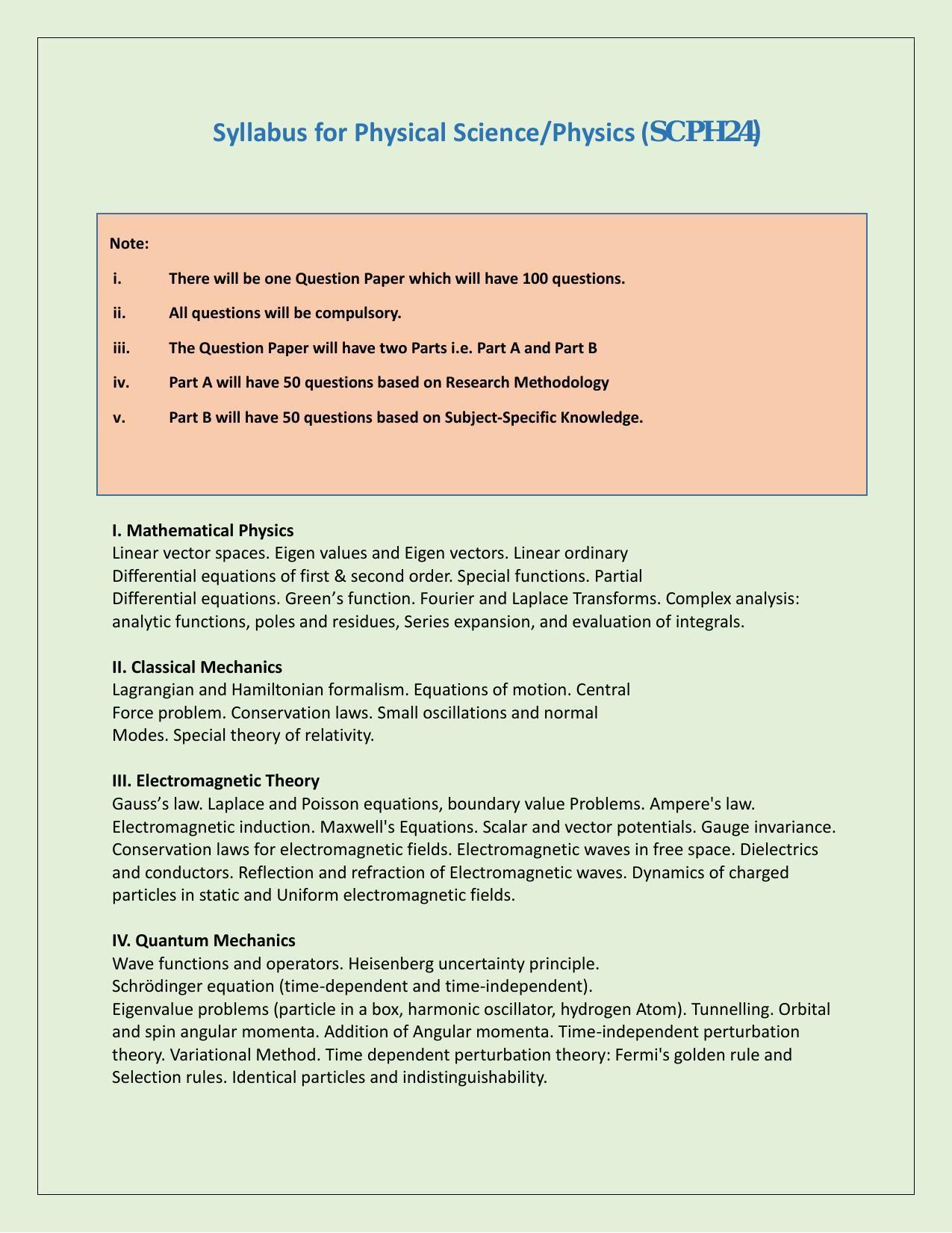 NTA PhD Entrance Exam Physics/Physical Sciences Syllabus - Page 1