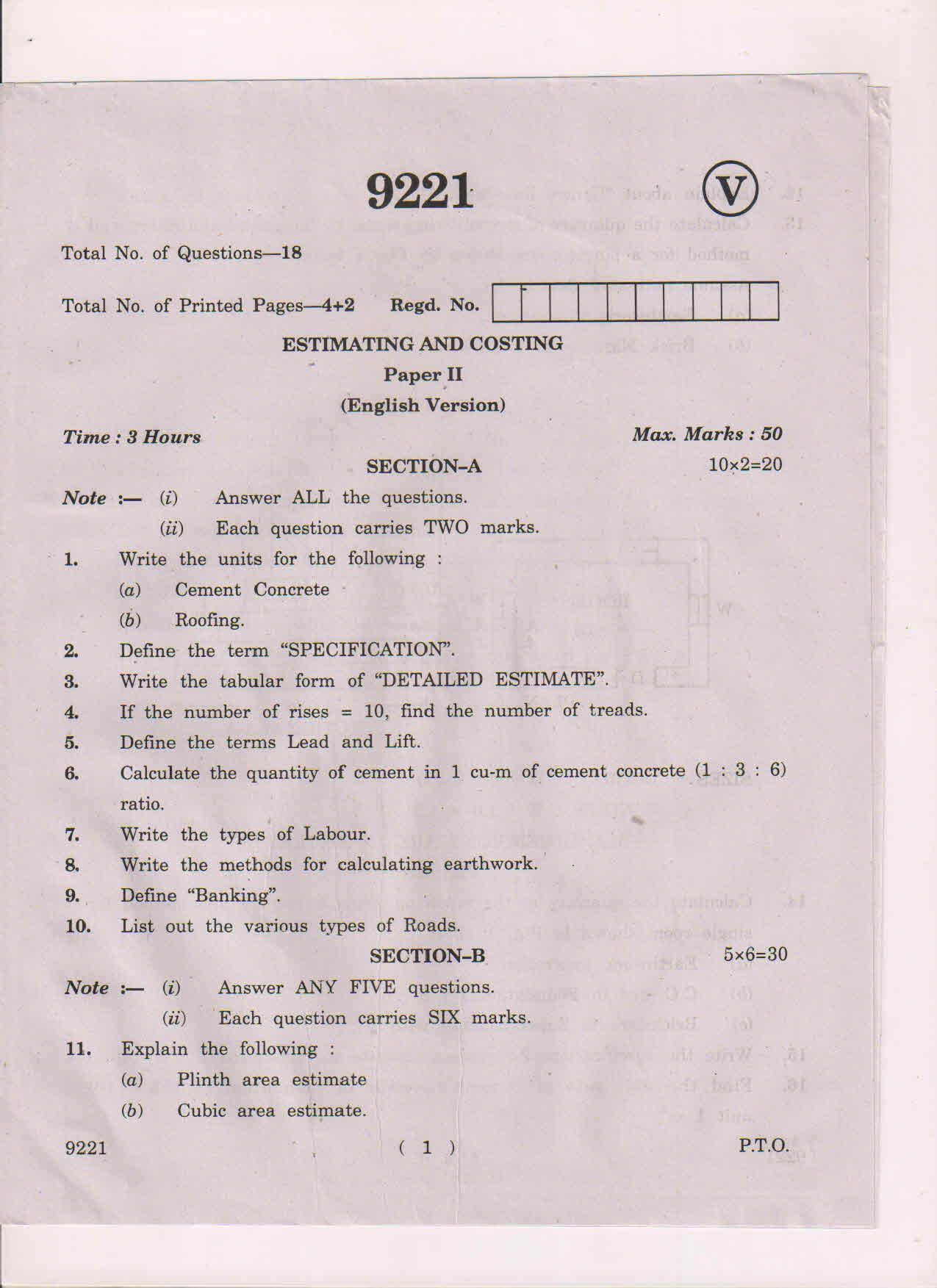 AP Inter 2nd Year Estimating and Costing-II March-2019-Vocational Question Paper - Page 1