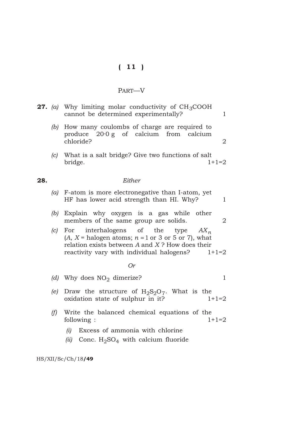 Meghalaya Board (MBOSE) Class 12 CHEMISTRY 2018 Question Paper - Page 11