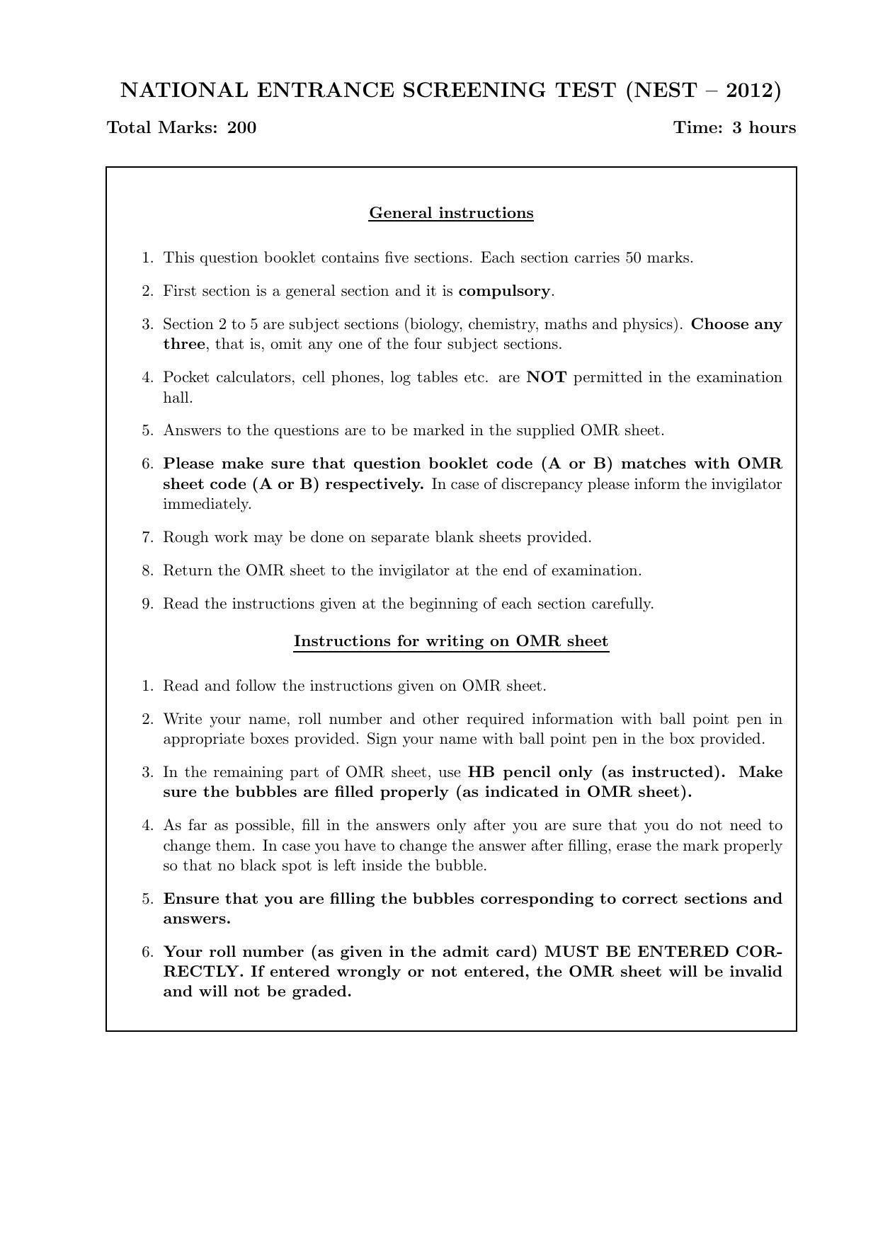LPU NEST Question Paper 2012 SET A - Page 2