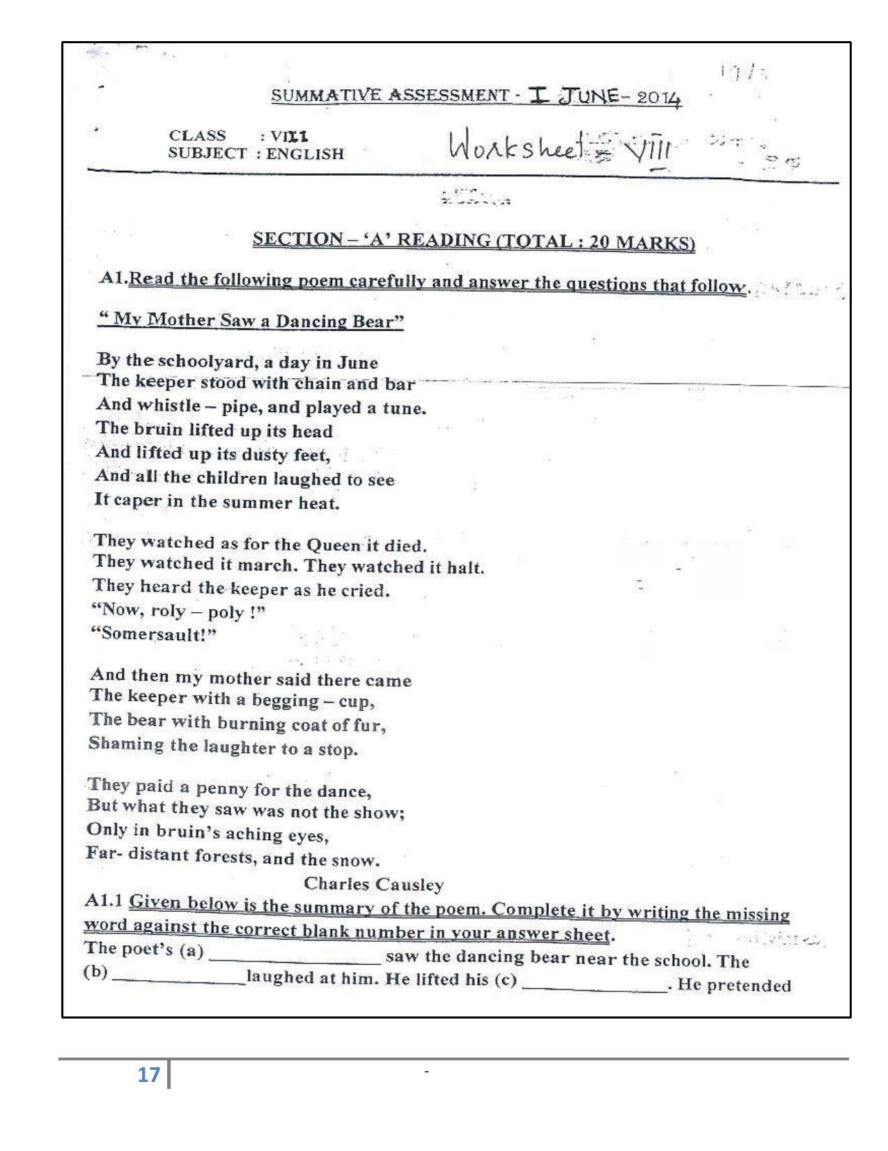 Worksheet for Class 4 English Assignment 145 Grammer - Page 1