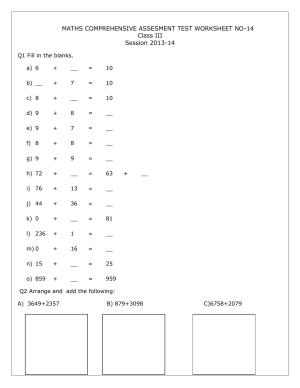 Worksheet for Class 3 Mathematics Practice Test Assignment 3