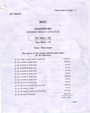 AHSEC Class 12 MIL MANIPURI Question Papers 2022