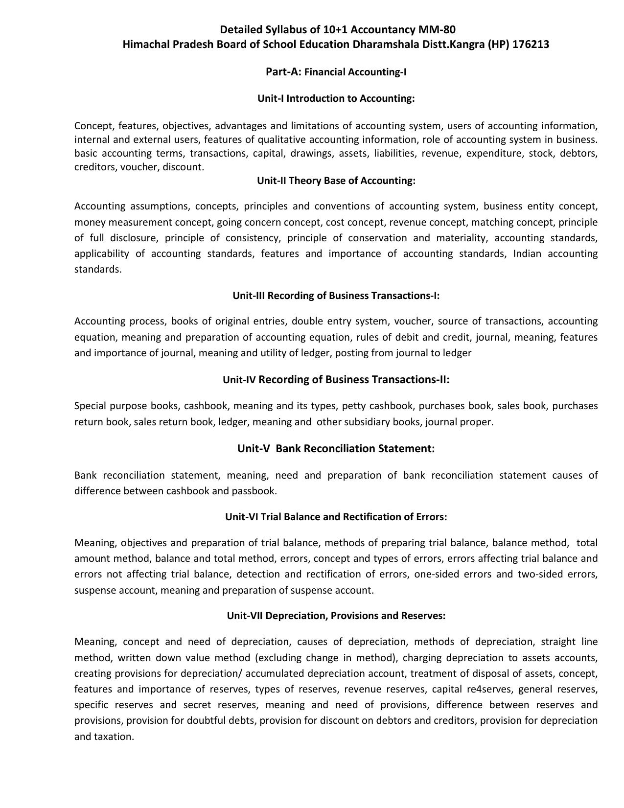 HP Board Class 11th Syllabus for Accountancy - Page 2