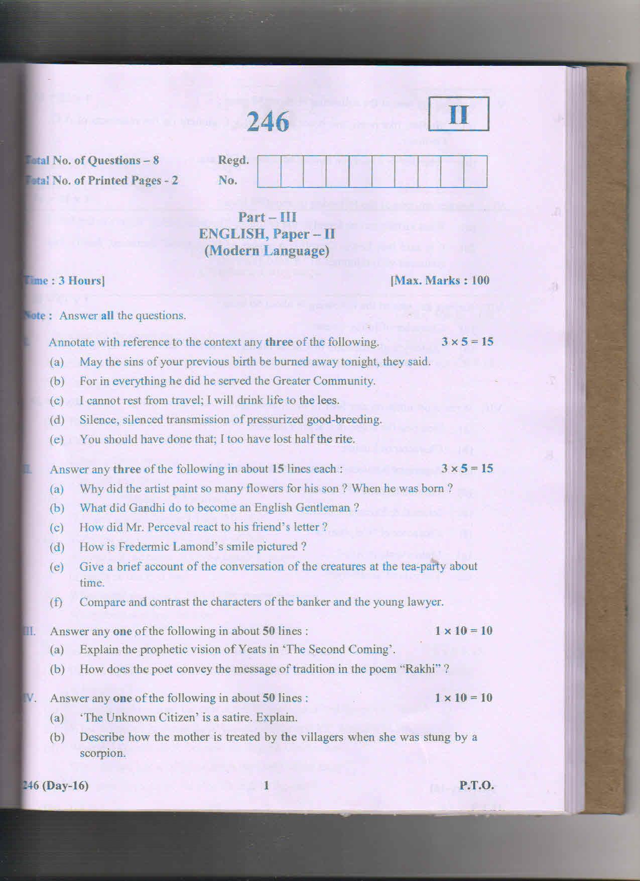 AP Inter 2nd Year Modern Laguage English-II March 2018 (General) Question Paper - Page 1