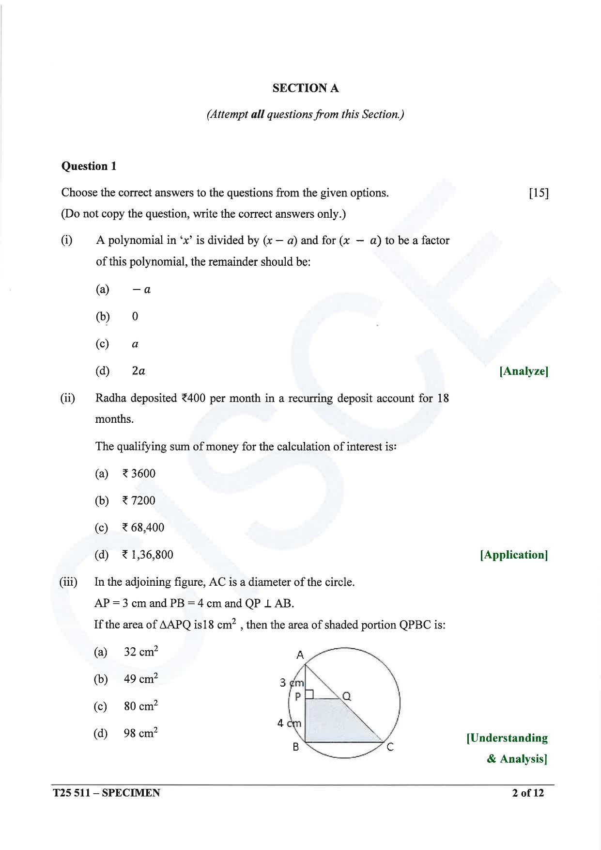 ICSE Class 10 2025 Mathematics (QP & MS) Specimen Paper - Page 2