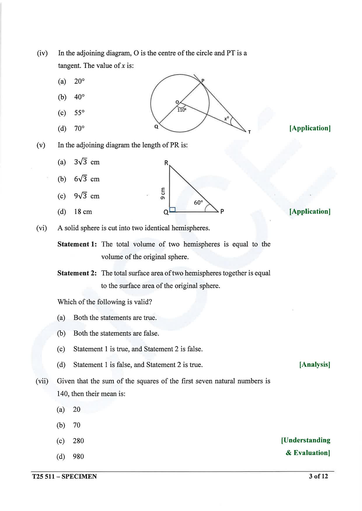 ICSE Class 10 2025 Mathematics (QP & MS) Specimen Paper - Page 3
