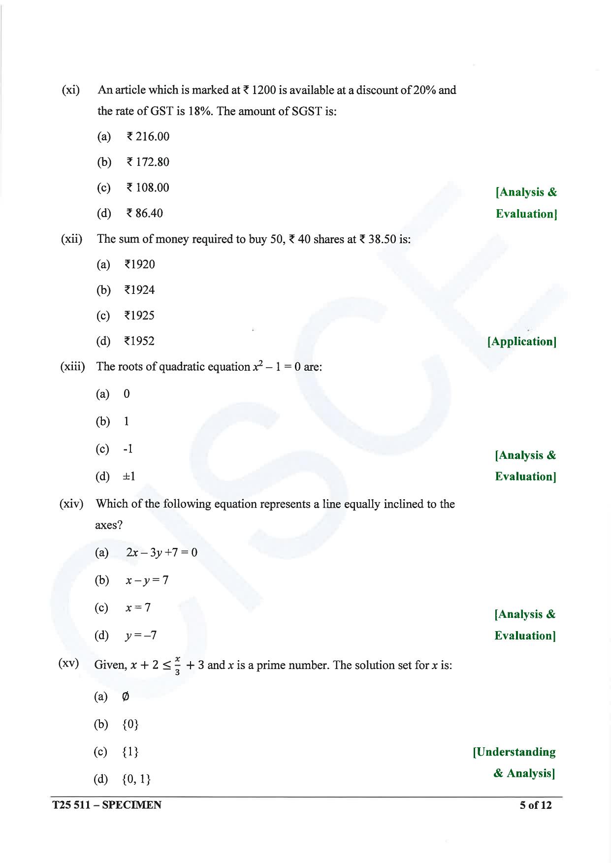 ICSE Class 10 2025 Mathematics (QP & MS) Specimen Paper - Page 5