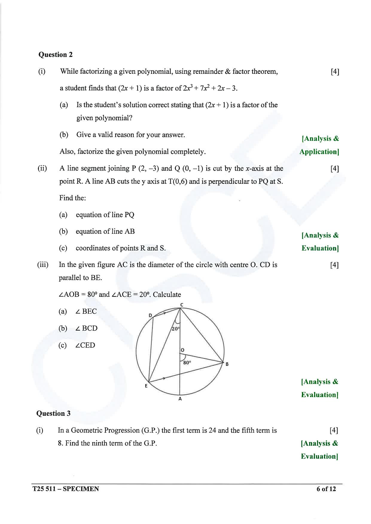 ICSE Class 10 2025 Mathematics (QP & MS) Specimen Paper - Page 6